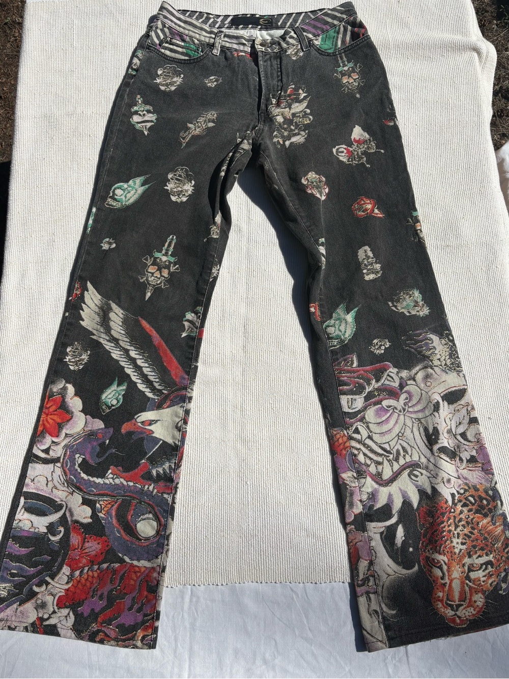 Just Cavalli Vintage Graphic Tattoo-Style Flared Jeans